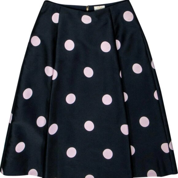 Kate Spade Lysa Navy with Pink Polka Dots Pleated Midi A-Line Skirt S $259 - Picture 3 of 11